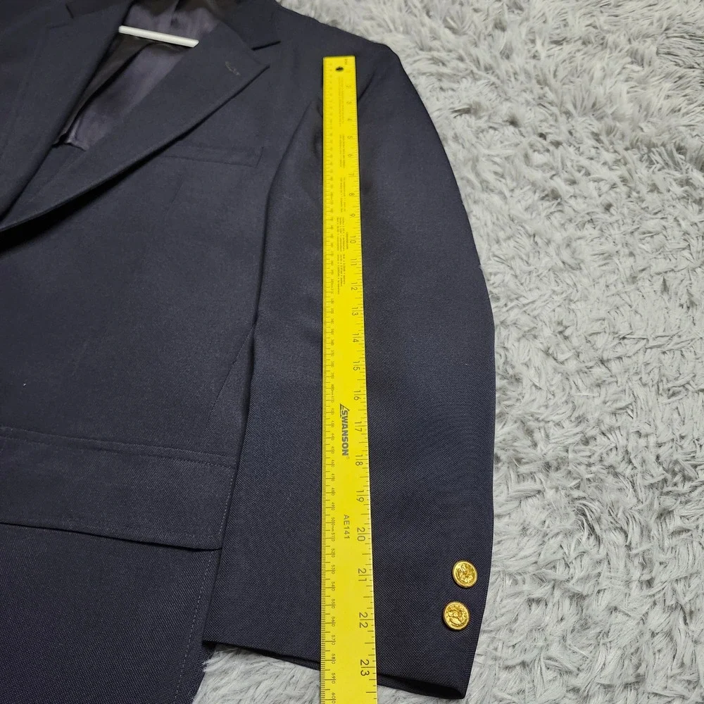 Vintage 60s 70s Navy Blue Blazer Mens 46L Jacket Gold Buttons Union Made USA